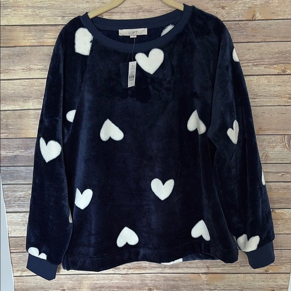 LOFT Sweaters - LOFT Navy Sweater with White Hearts (Large)